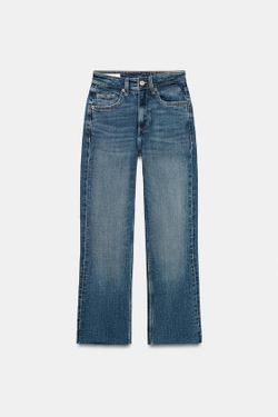 ZARA ДЖИНСЫ TRF CROPPED FLARE С ВЫСОКОЙ ПОСАДКОЙ, СИНИЙ