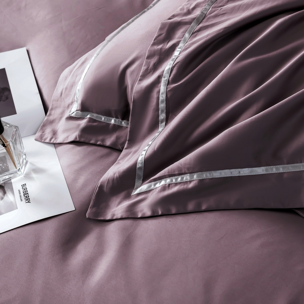 Комплект постельного белья Однотонный Сатин Премиум широкий кант на резинке OCPKR020