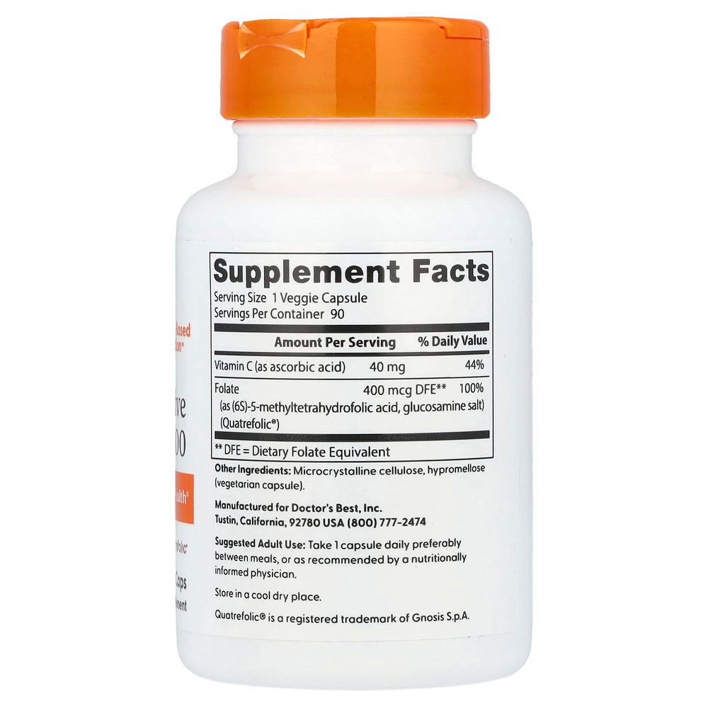 Doctor's Best, полностью активный фолат 400 с Quatrefolic, 400 мкг, 90 вегетарианских капсул