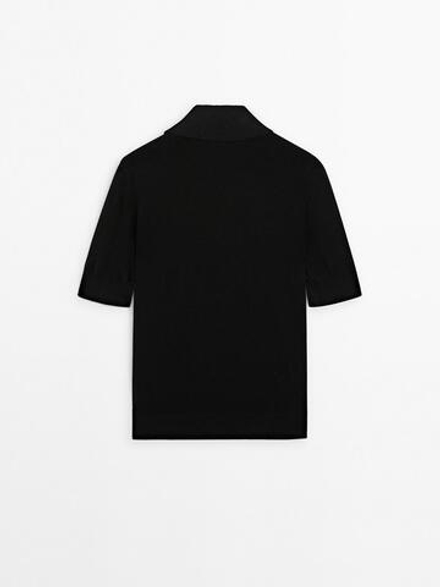 Massimo Dutti Свитер с короткими рукавами и воротником - STUDIO, черный