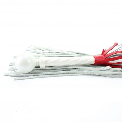 Белая кожаная плеть с красной отделкой - 60 см. (Цвет: белый с красным)