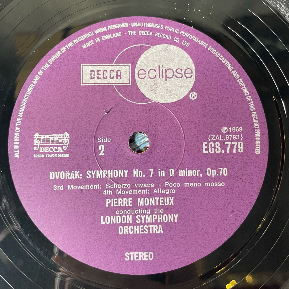 Винтажная виниловая пластинка LP A. Dvorak Дворжак, London Symphony Orchestra, Pierre Monteux, Симфония Symphony No. 7 (Англия 1976)