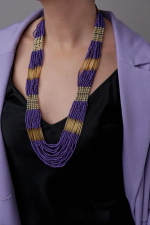 Бусы бисер фиолетовые с золотом 55390001