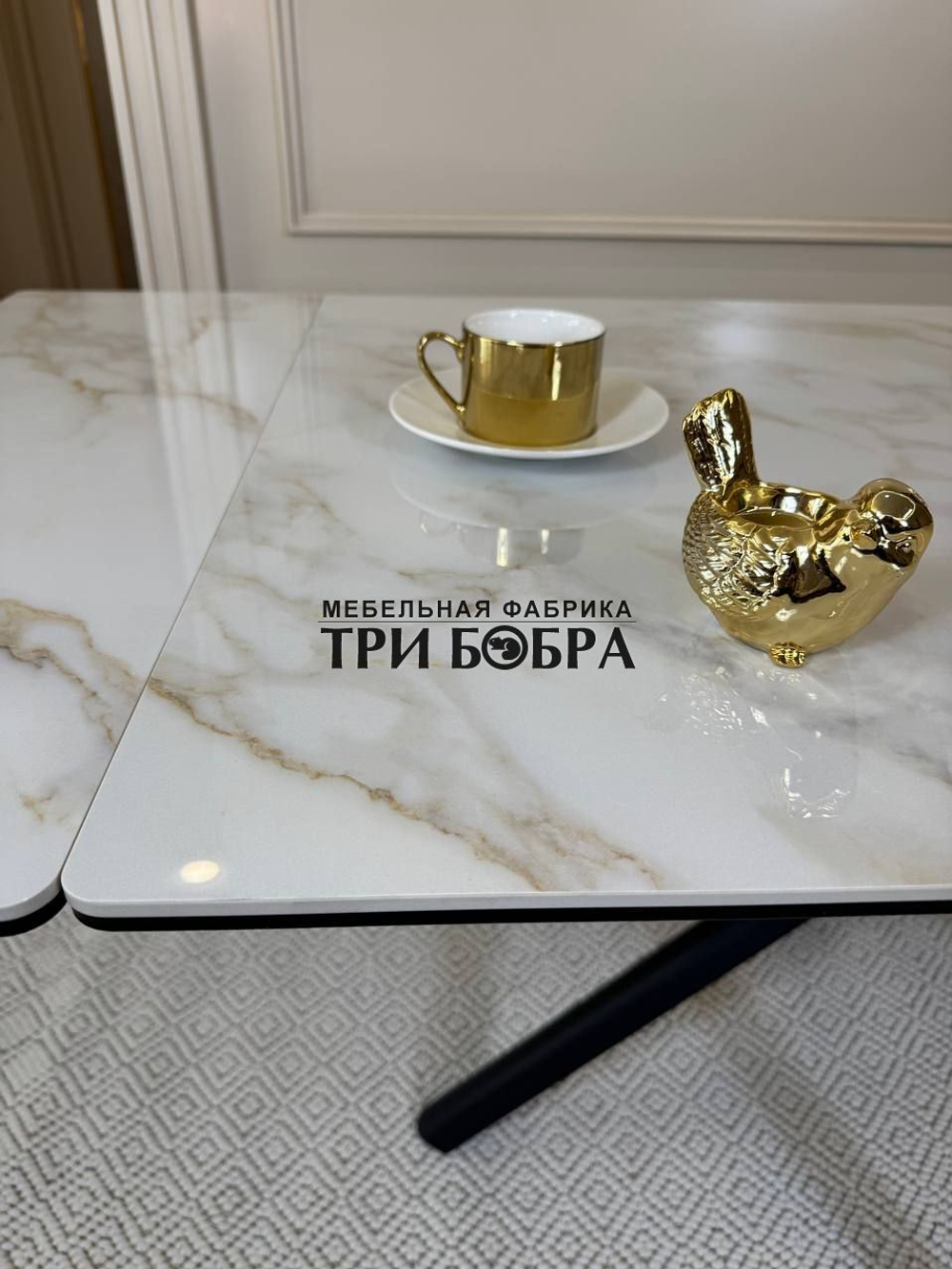 Кухонный раскладной стол "Монако" из керамогранита, белый мрамор