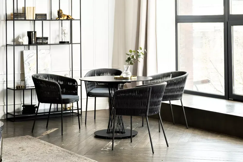 "Диего" обеденная группа на 4 персоны со стульями "Бордо" плетения колос, столешница "серый гранит"