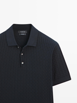 Massimo Dutti Поло из 100% хлопка с узором «косы», темно-синий