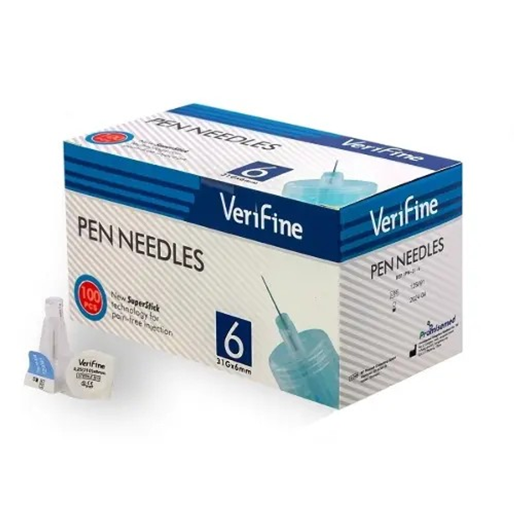 Иглы Verifine для инсулиновых шприц-ручек 0,25 мм (31G) × 6 мм, 100 шт.