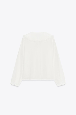 ZARA РУБАШКА С КРУГЛЫМ ВОРОТНИКОМ И ВЫШИВКОЙ, ЖЕЛТОВАТО-БЕЛЫЙ