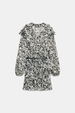 ZARA МИНИ-ПЛАТЬЕ С ПРИНТОМ И РЕМНЕМ, РАЗНОЦВЕТНЫЙ