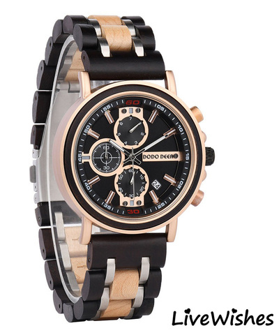 Часы наручные из натурального дерева кварцевые DODO DEER на деревянном браслете, черно-коричневый W10660-01