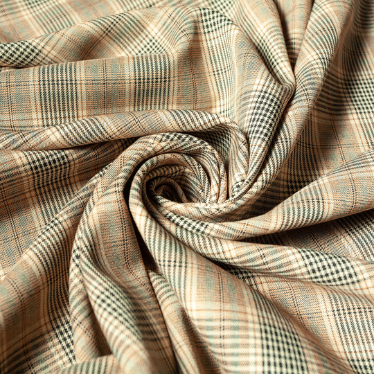 Костюмная принт клетка, черный на беж темный