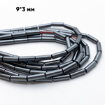 Гематит Трубочка бусины (имитация), цвет черный, размер около 9*3 мм, цена за отрезок 19 см (1/2 нити)