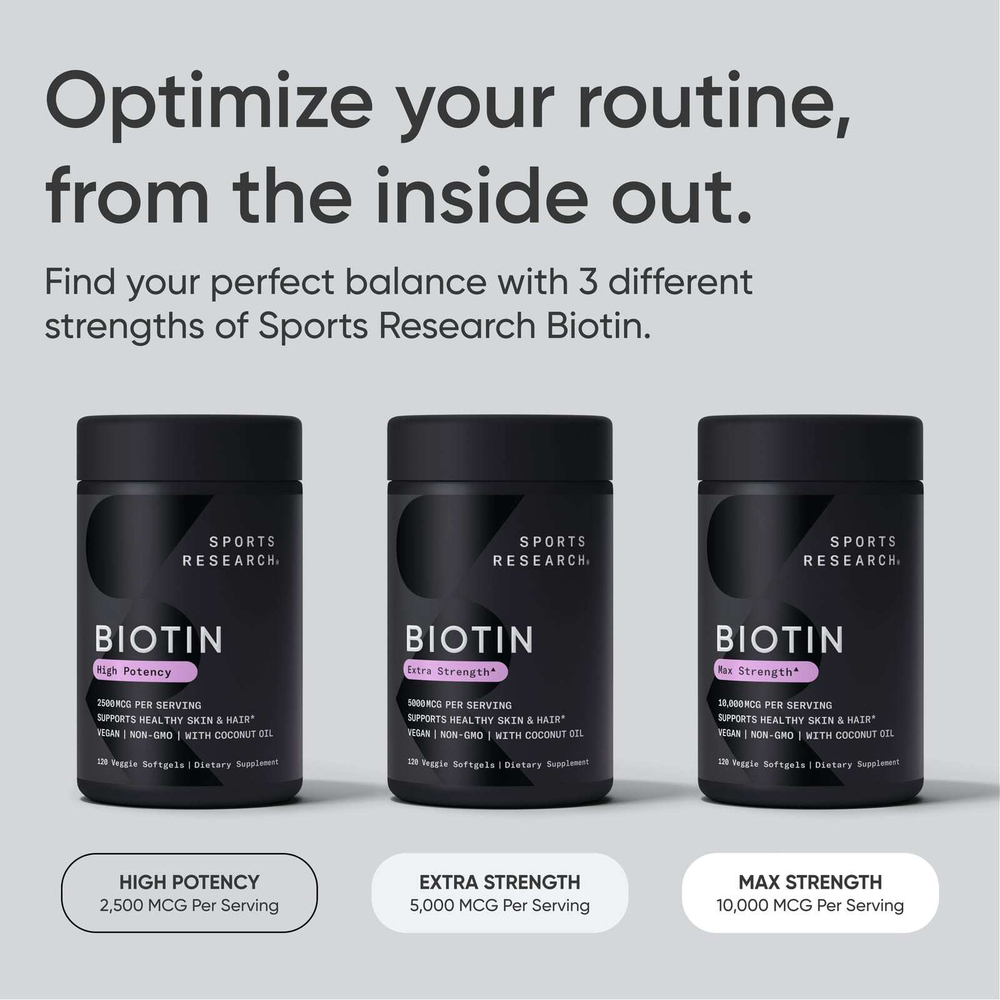 Sports Research, Биотин, максимальная эффективность, 10 000 мкг, 120 растительных капсул