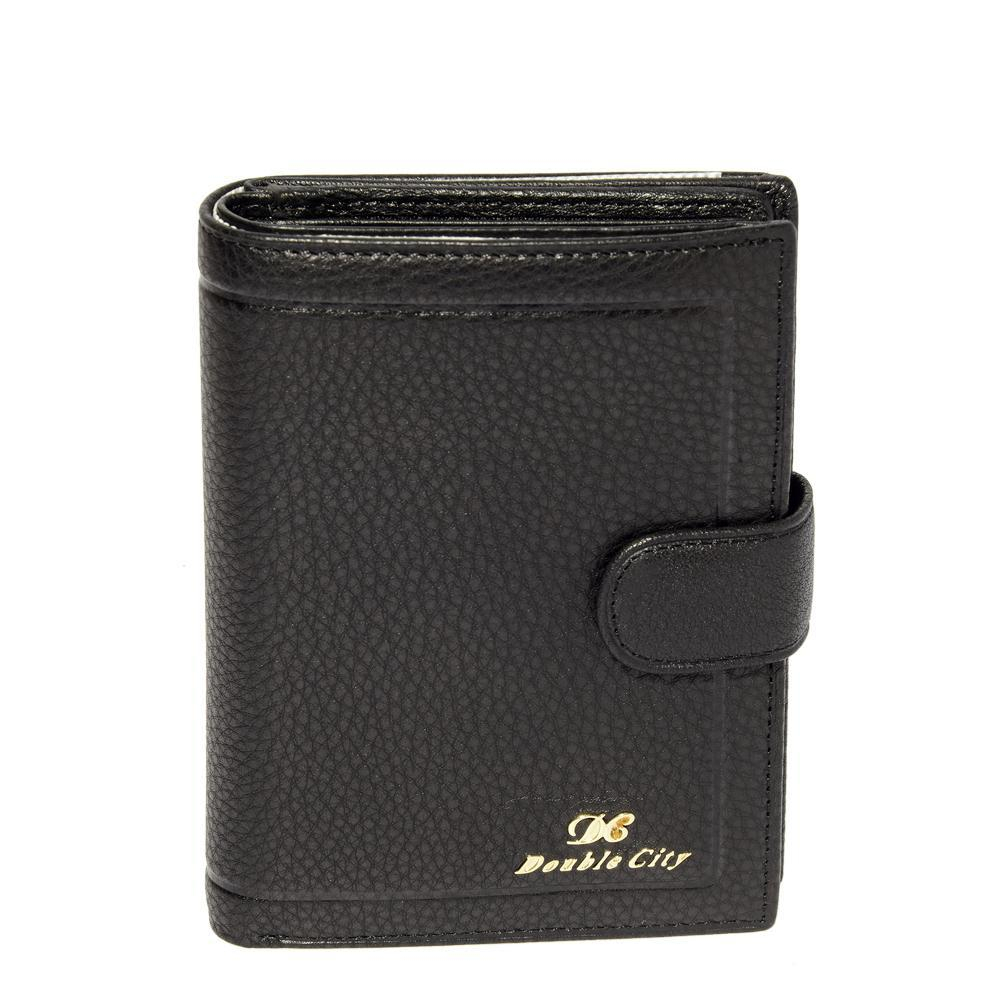 Стильный женский чёрный кошелёк с отделением для автодокументов и паспорта из натуральной кожи Dublecity DC628-08A