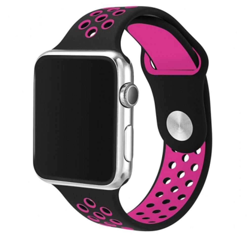 Браслет-ремешок для Apple Watch SPORT (42-44mm) черный+розовый