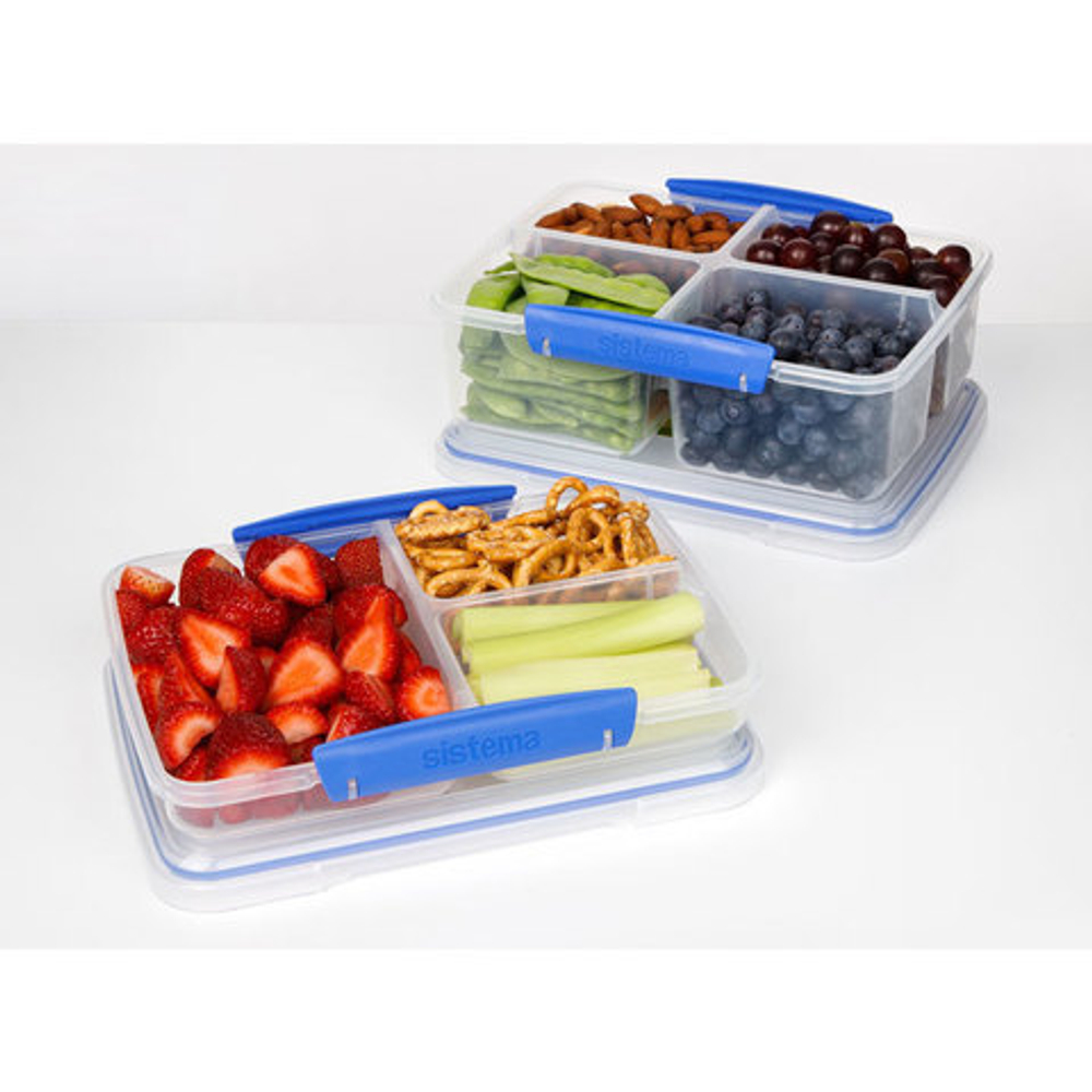 Контейнер двойной 350мл Sistema Klip It синий