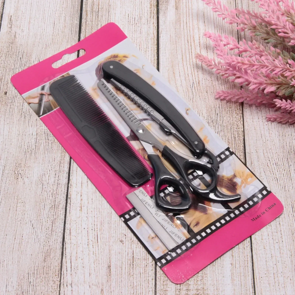 Набор для стрижки волос «Barber», ножницы филировочные, расческа и станок для бритья