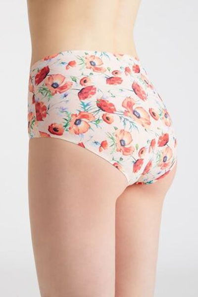 Высокие трусики Poppies с алыми маками (Размер: XL) (Цвет: телесный)