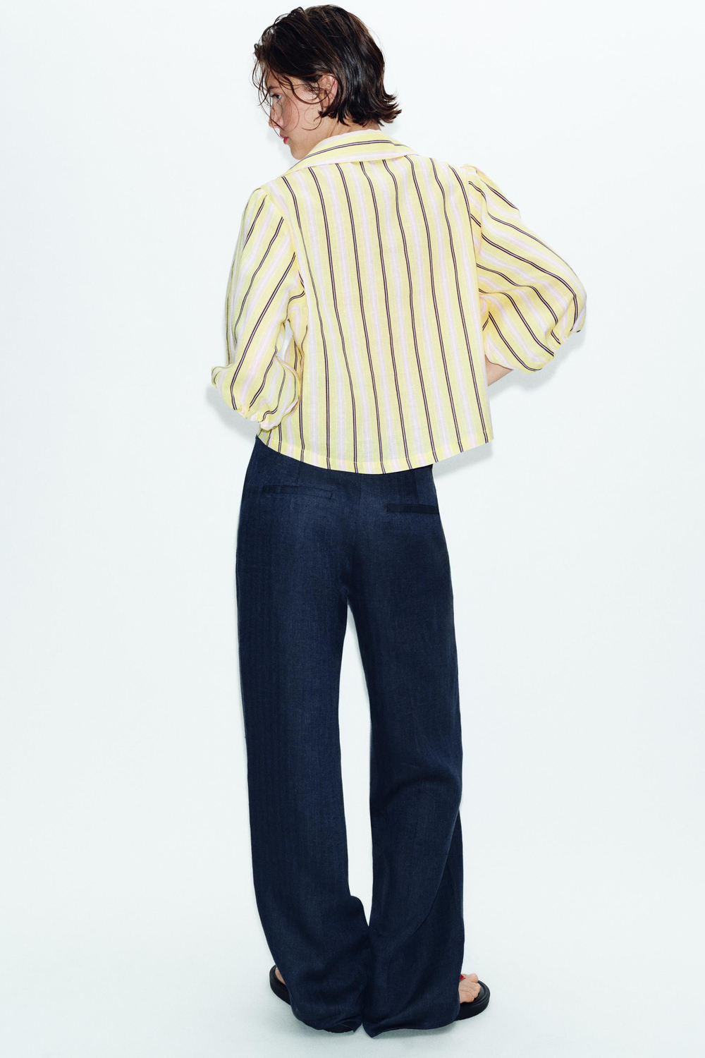 ZARA РУБАШКА ИЗ СМЕСОВОГО ЛЬНА С ОБЪЕМНЫМИ РУКАВАМИ, РАЗНОЦВЕТНЫЙ