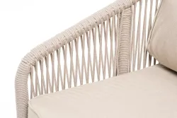 "Канны" диван 2-местный плетеный из роупа, основание дуб, роуп бежевый круглый, ткань бежевая 15052