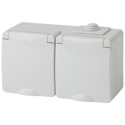 11-2604-03 ЭРА Розетка 2х2P+E гориз. IP65, шторки, 16A-250В, ОУ, серый