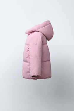 ZARA СТЕГАНАЯ КУРТКА С КАПЮШОНОМ WATER REPELLENT, РОЗОВЫЙ