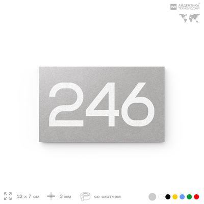 Номер на дверь 246, табличка на дверь для офиса, квартиры, кабинета, аудитории, склада, серый 120х70 мм, Айдентика Технолоджи