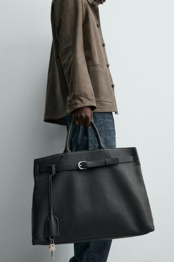 ZARA КОЖАНАЯ СУМКА С РЕМНЕМ, ЧЕРНЫЙ