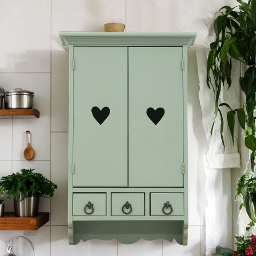 Шкаф навесной Прованс 2 двери 3 ящика для ванной и кухни из массива сосны, эвкалиптовый