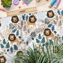 Ткань лен львята в лесу