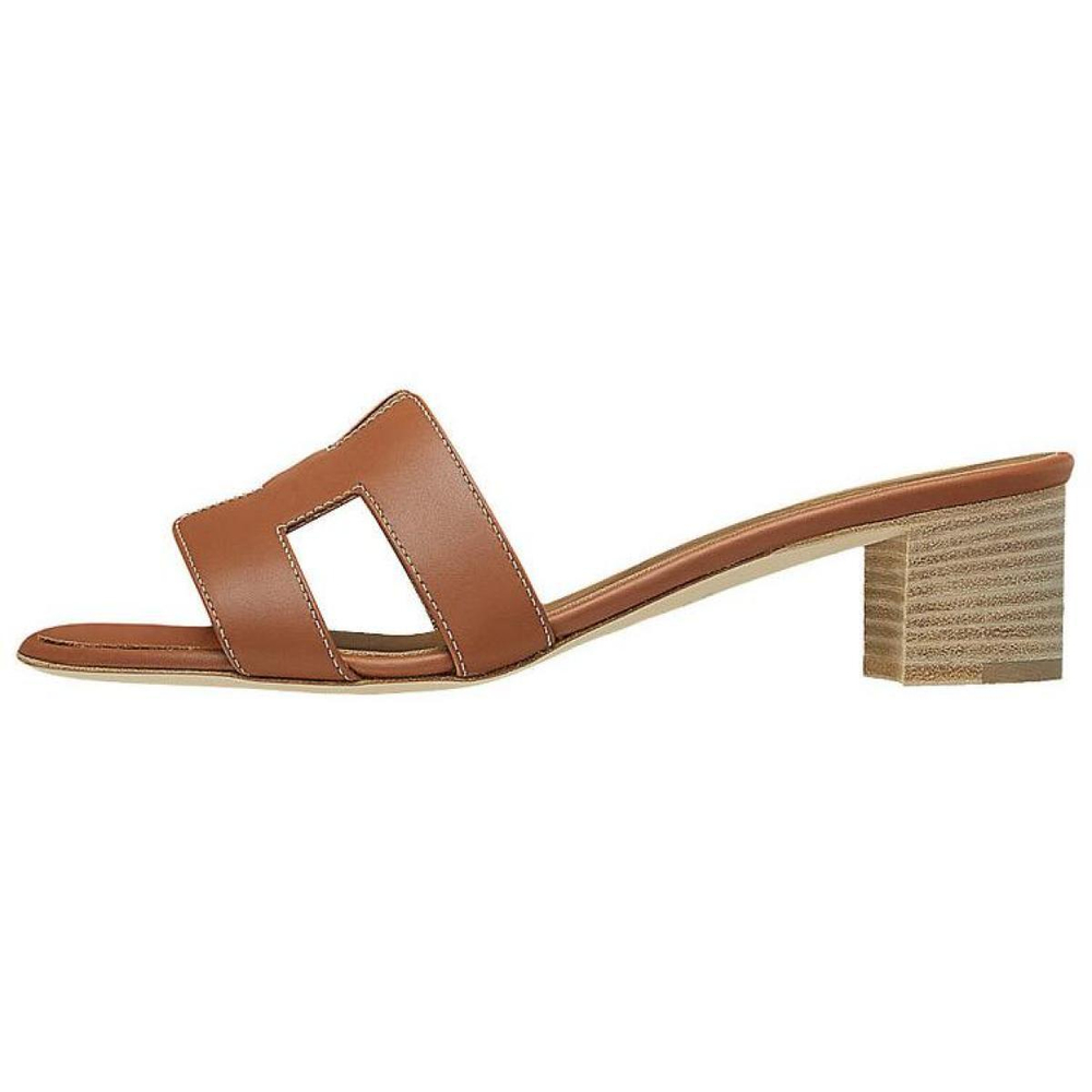 Hermes Oasis thick-heeled comfortable 5cm slippers women's Brown, H071002Z 03