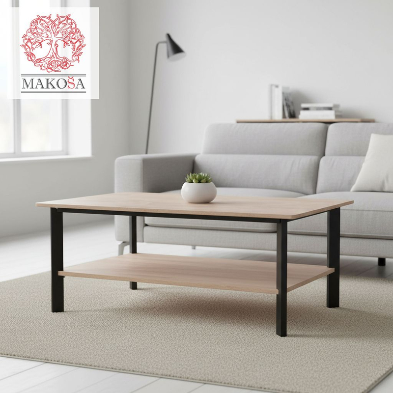 Журнальный столик 140х80х53, Виби, дизайнерский, массив дуба в стиле лофт, на металлических ножках, Dipriz