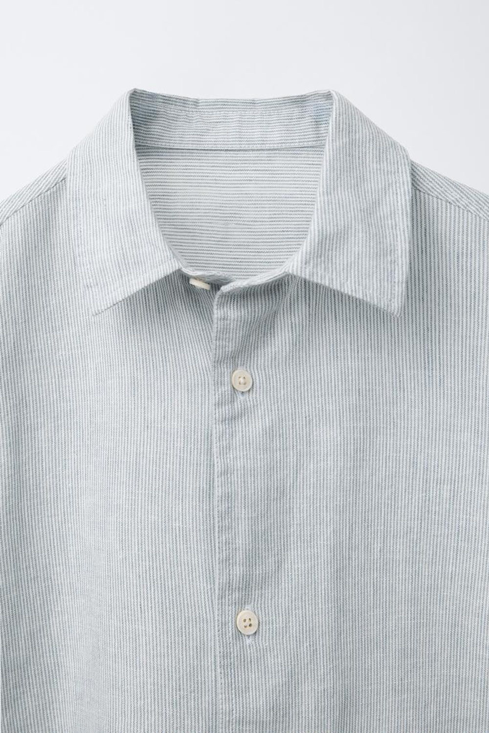 ZARA РУБАШКА ИЗ СМЕСОВОГО ЛЬНА В ПОЛОСКУ, СЕРО-СИНИЙ