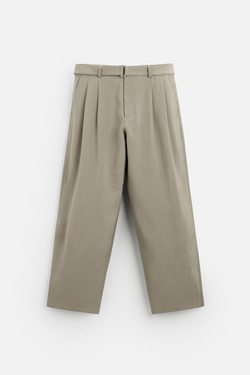 ZARA БРЮКИ С ЗАЩИПАМИ И РЕМНЕМ, СЕРЫЙ