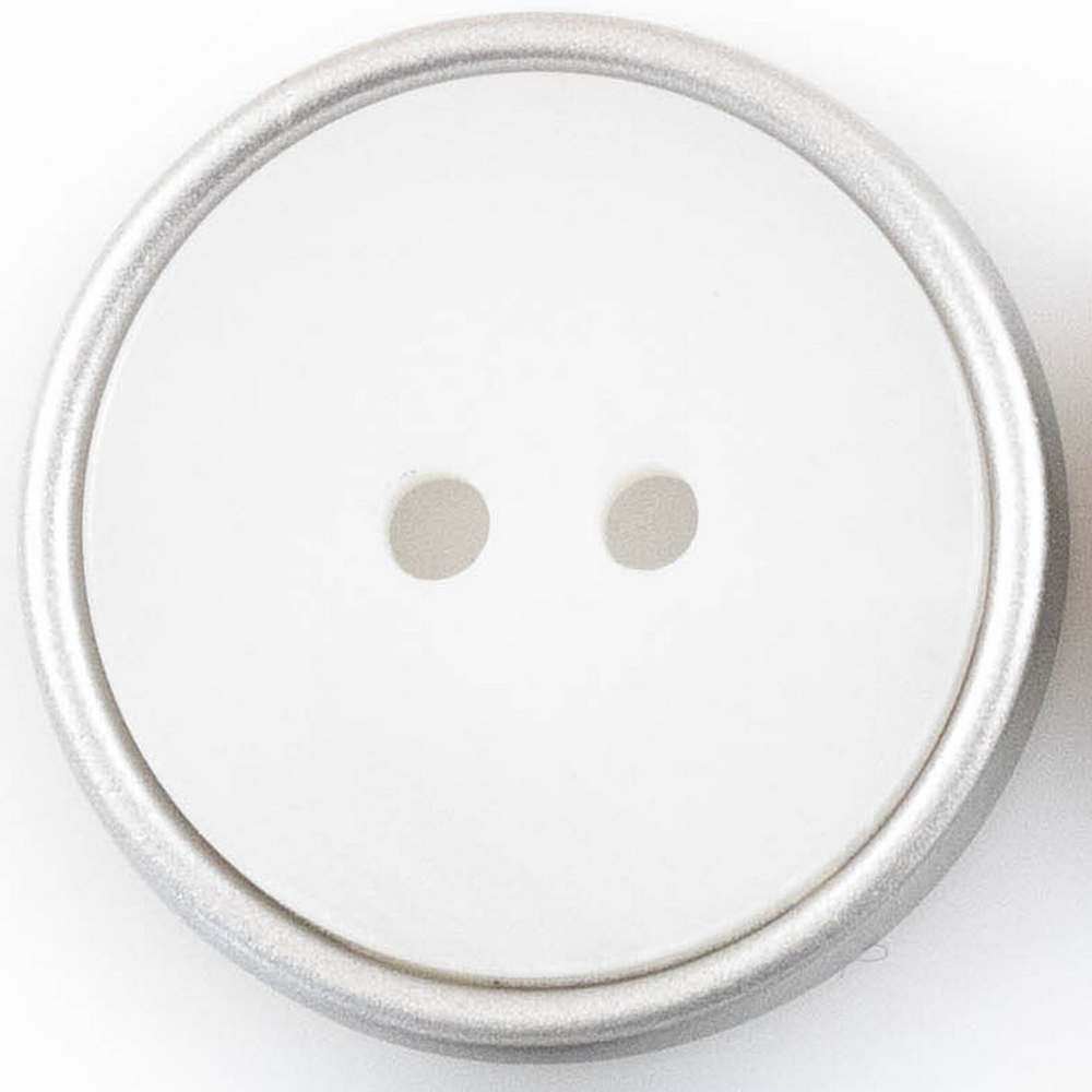 пуговица серебро-белый 11мм/18L пластик, под метал, вставка матовая, 2 прокола PS31