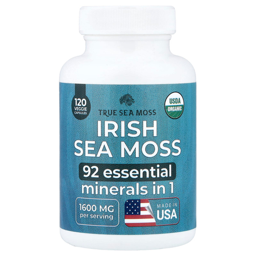 True Sea Moss, дикорастущий морской мох, 120 капсул (400 мг в 1 капсуле)