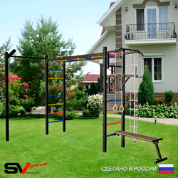 Уличная шведская стенка Sv Sport рукоход с комплектом турник прямой У5103 (Турник/Брусья/Скамья/Кронш бокс/Канат/кольца/лестница)