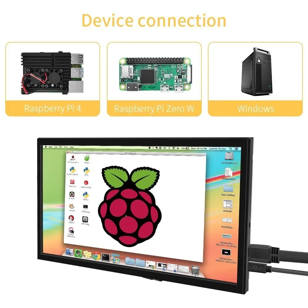 10.1" Портативный сенсорный монитор, IPS, 1024х600, 60 Гц
