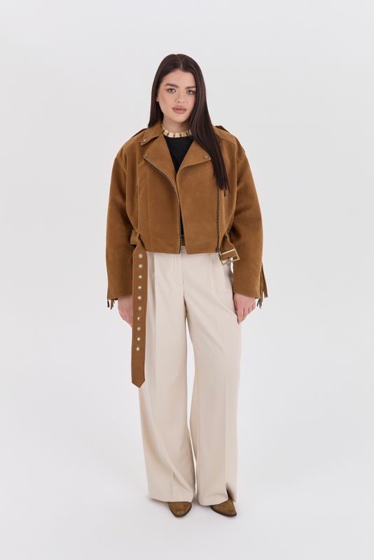 Куртка из искусственной замши, коричневая