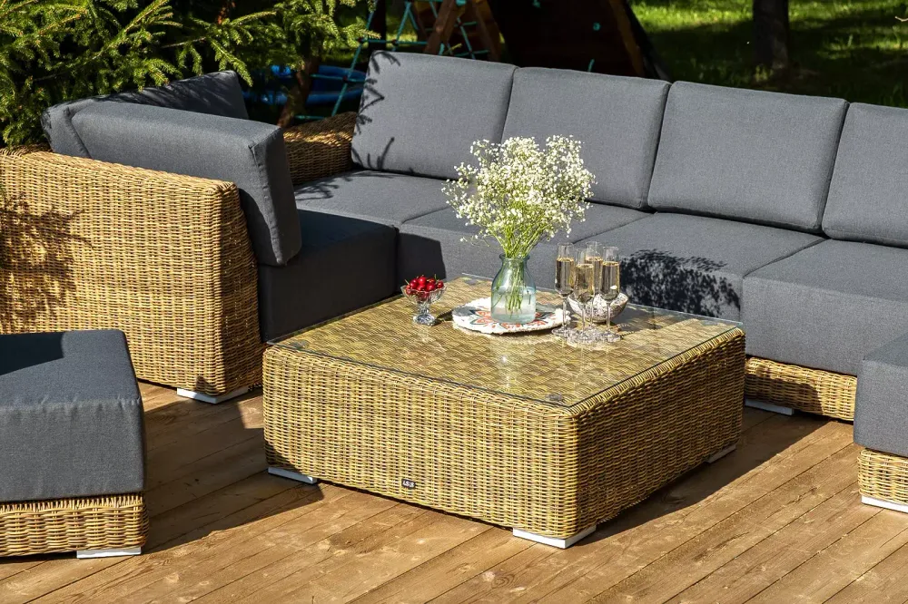 "Капри" трансформирующаяся лаунж-зона из искусственного ротанга, цвет соломенный