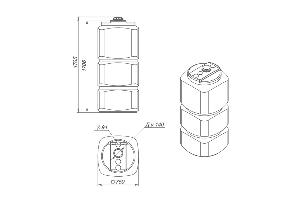Ёмкость пластиковая пищевая ЭкоПром L 750 л. узкая высокая (75x75x171см;белый) - арт.555260