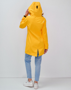 Парка спортивная женская с капюшоном softshell желтого цвета 9568J