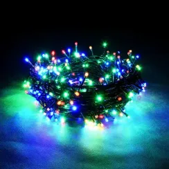 Светодиодная нить 100 разноцветных LED ламп, 10 м., 220В, 8 режимов, зеленый провод, Vegas (55061)