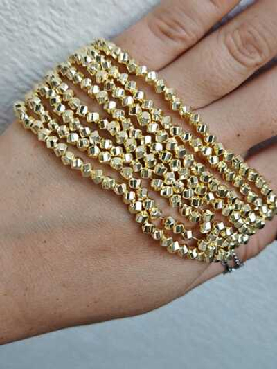 гшко4-з Гематит шар 4 мм, крупная огранка, золото, 19см