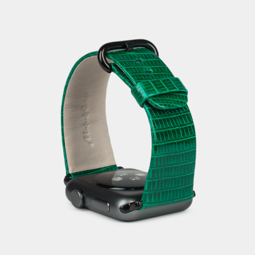 Ремешок для Apple Watch 44/45/46 mm из кожи ящерицы, зеленого цвета