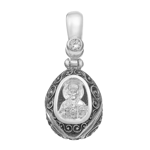 Ладанка из серебра/Частичное чернение/С подвижным ухом/С камнями/Николай