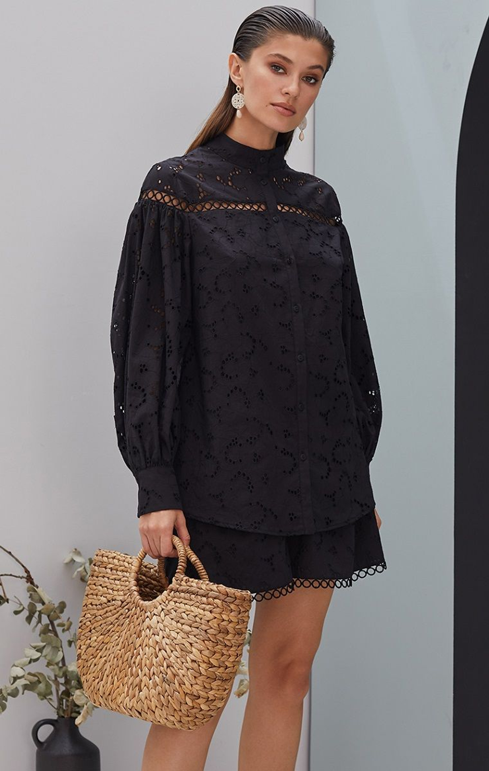 Рубашка свободного кроя с объемными рукавами (Размер: XL) (Цвет: ярко-розовый)