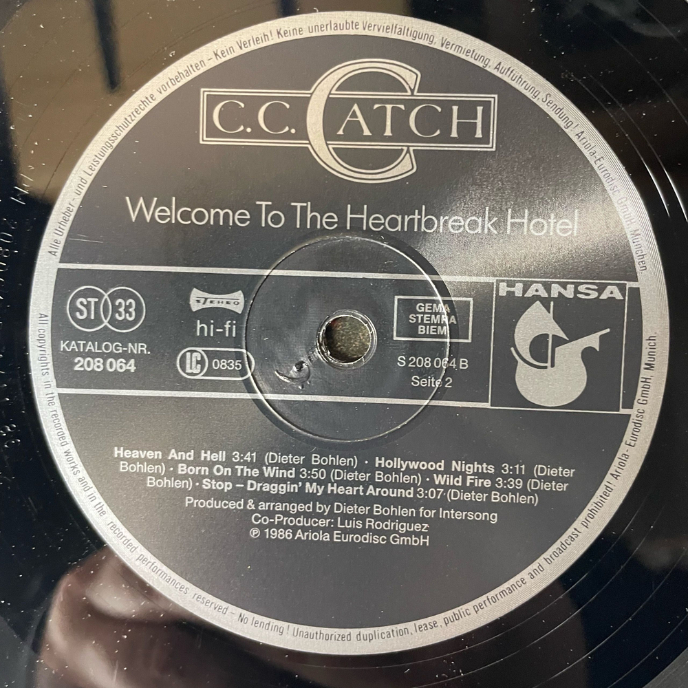 Винтажная виниловая пластинка LP C.C. Catch, Welcome To The Heartbreak Hotel (Германия 1986)