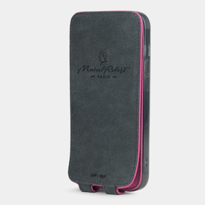 Чехол для iPhone 14 Pro Max из кожи сафьяно цвета фуксии