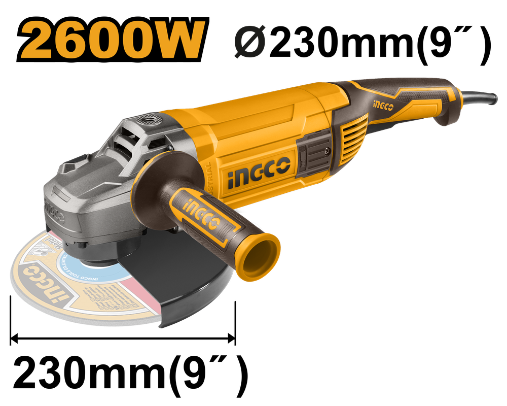 Угловая шлифовальная машина (УШМ) INGCO AG26008 INDUSTRIAL 230 мм 2,6 кВт